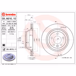 Disque de frein BREMBO 09A61611 arrière, ventilé, à haute teneur en carbone, 1 pièce