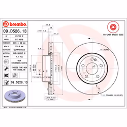 Disque de frein BREMBO 09D52613 avant, ventilé, à haute teneur en carbone, 1 pièce