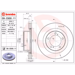 Disque de frein BREMBO 09C50011 avant, ventilé, 1 pièce