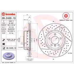 Disque de frein BREMBO 09C42013 avant, ventilé, rainuré, à haute teneur en carbone, 1 pièce