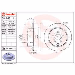 Disque de frein BREMBO 08C66111 arrière, plein, 1 pièce