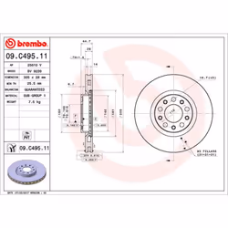 Disque de frein BREMBO 09C49511 avant, ventilé, 1 pièce