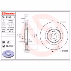 Disque de frein BREMBO 09A19611 avant, ventilé, à haute teneur en carbone, 1 pièce
