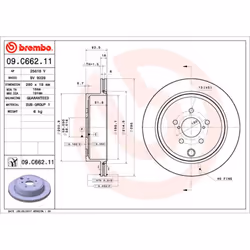 Disque de frein BREMBO 09C66211 arrière, ventilé, 1 pièce