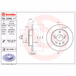 Disque de frein BREMBO 08C04611 arrière, plein, 1 pièce