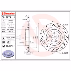 Disque de frein BREMBO 09B87911 arrière, ventilé, rainuré, à haute teneur en carbone, 1 pièce