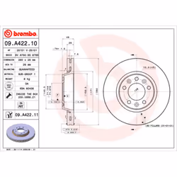 Disque de frein BREMBO 09A42211 avant, ventilé, 1 pièce
