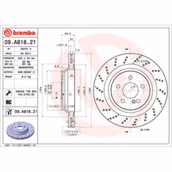 Disque de frein BREMBO 09A81821 arrière, ventilé, à haute teneur en carbone, 1 pièce