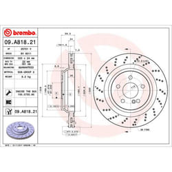 Disque de frein BREMBO 09A81821 arrière, ventilé, à haute teneur en carbone, 1 pièce