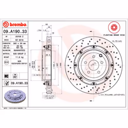 Disque de frein BREMBO 09A19033 arrière, ventilé, à haute teneur en carbone, 1 pièce
