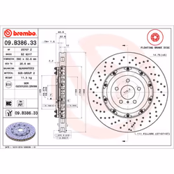 Disque de frein BREMBO 09B38633 avant, ventilé, à haute teneur en carbone, 1 pièce