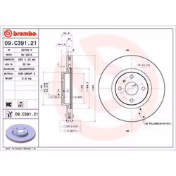 Disque de frein BREMBO 09C39121 avant, ventilé, à haute teneur en carbone, 1 pièce