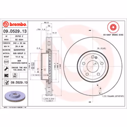 Disque de frein BREMBO 09D52913 avant, ventilé, à haute teneur en carbone, 1 pièce