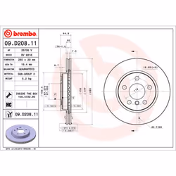 Disque de frein BREMBO 09D20811 avant, ventilé, à haute teneur en carbone, 1 pièce