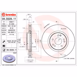 Disque de frein BREMBO 09D22911 avant, ventilé, à haute teneur en carbone, 1 pièce