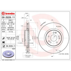 Disque de frein BREMBO 09D22911 avant, ventilé, à haute teneur en carbone, 1 pièce