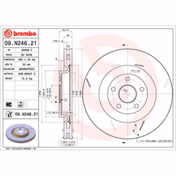 Disque de frein BREMBO 09N24621 avant, ventilé, rainuré, à haute teneur en carbone, 1 pièce