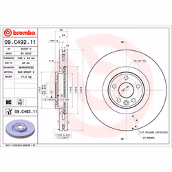 Disque de frein BREMBO 09C49211 avant, ventilé, à haute teneur en carbone, 1 pièce