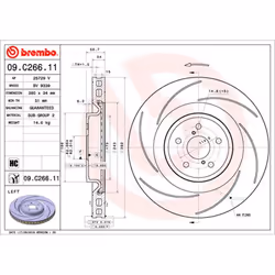 Disque de frein BREMBO 09C26611 avant, ventilé, rainuré, à haute teneur en carbone, 1 pièce