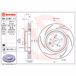 Disque de frein BREMBO 09C18111 arrière, ventilé, rainuré, à haute teneur en carbone, 1 pièce