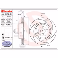 Disque de frein BREMBO 09C18121 arrière, ventilé, rainuré, à haute teneur en carbone, 1 pièce