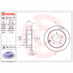 Disque de frein BREMBO 08A11471 arrière, plein, 1 pièce