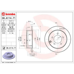 Disque de frein BREMBO 08A11471 arrière, plein, 1 pièce