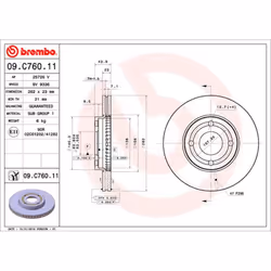 Disque de frein BREMBO 09C76011 avant, ventilé, 1 pièce