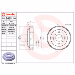 Tambour de frein BREMBO 14.D635.10