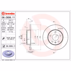 Disque de frein BREMBO 08C65611 arrière, plein, 1 pièce