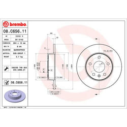 Disque de frein BREMBO 08C65611 arrière, plein, 1 pièce