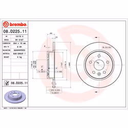 Disque de frein BREMBO 08D22511 arrière, plein, 1 pièce