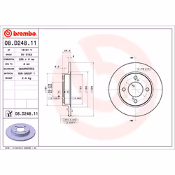 Disque de frein BREMBO 08D24811 arrière, plein, 1 pièce