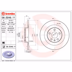 Disque de frein BREMBO 08D24911 arrière, plein, à haute teneur en carbone, 1 pièce
