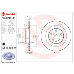 Disque de frein BREMBO 08D24911 arrière, plein, à haute teneur en carbone, 1 pièce
