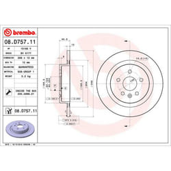 Disque de frein BREMBO 08D75711 arrière, plein, 1 pièce