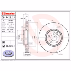 Disque de frein BREMBO 09A42621 avant, ventilé, à haute teneur en carbone, 1 pièce