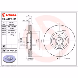 Disque de frein BREMBO 09A42731 avant, ventilé, à haute teneur en carbone, 1 pièce
