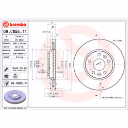 Disque de frein BREMBO 09C65511 avant, ventilé, à haute teneur en carbone, 1 pièce