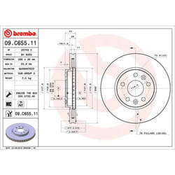Disque de frein BREMBO 09C65511 avant, ventilé, à haute teneur en carbone, 1 pièce