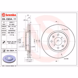 Disque de frein BREMBO 09C93411 avant, ventilé, 1 pièce