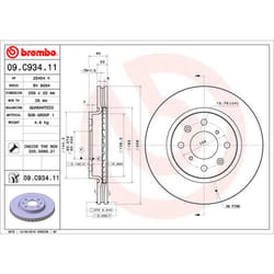Disque de frein BREMBO 09C93411 avant, ventilé, 1 pièce