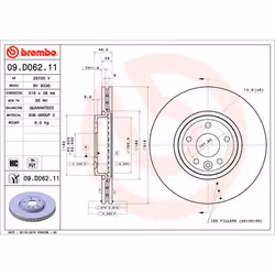 Disque de frein BREMBO 09D06211 avant, ventilé, à haute teneur en carbone, 1 pièce