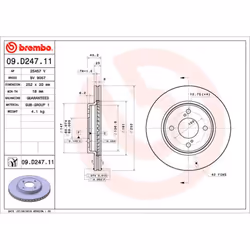 Disque de frein BREMBO 09D24711 avant, ventilé, 1 pièce