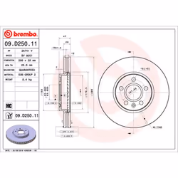 Disque de frein BREMBO 09D25011 avant, ventilé, à haute teneur en carbone, 1 pièce