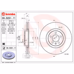 Disque de frein BREMBO 09D25111 avant, ventilé, à haute teneur en carbone, 1 pièce