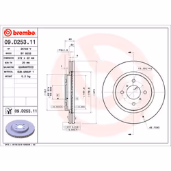Disque de frein BREMBO 09D25311 avant, ventilé, 1 pièce