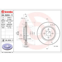Disque de frein BREMBO 09D25311 avant, ventilé, 1 pièce