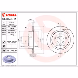 Disque de frein BREMBO 08C74511 arrière, plein, à haute teneur en carbone, 1 pièce