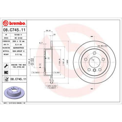 Disque de frein BREMBO 08C74511 arrière, plein, à haute teneur en carbone, 1 pièce
